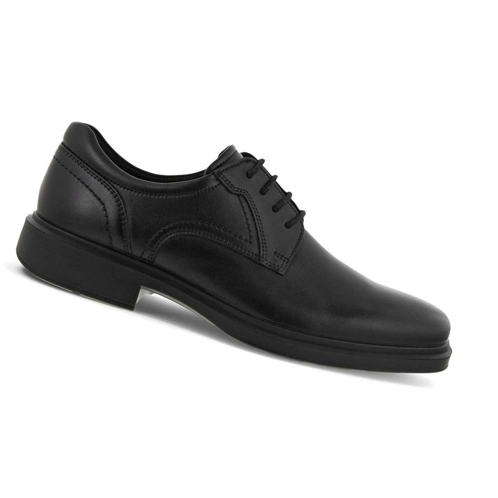 Men\'s Ecco Helsinki 2.0 Plain Toe Tie Dress Shoes Black | USA 516JPQ